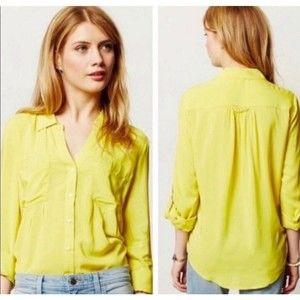 Anthropologie MAEVE Shirt Lemon Yellow Islet Long Sleeve Button Size XSmall